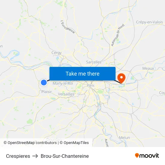 Crespieres to Brou-Sur-Chantereine map