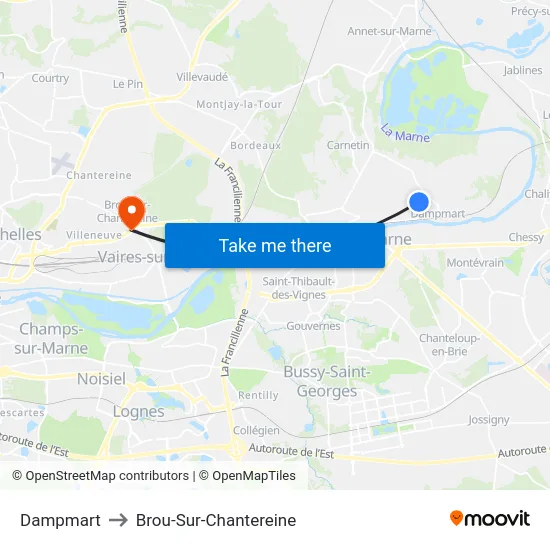 Dampmart to Brou-Sur-Chantereine map