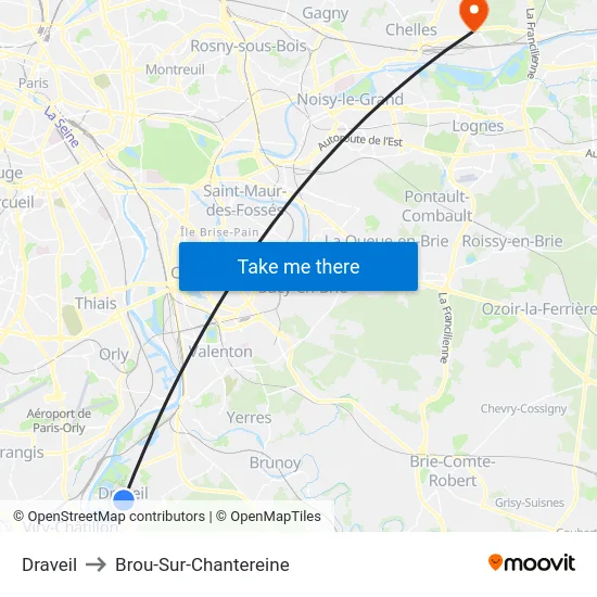 Draveil to Brou-Sur-Chantereine map