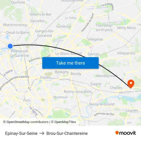 Epinay-Sur-Seine to Brou-Sur-Chantereine map