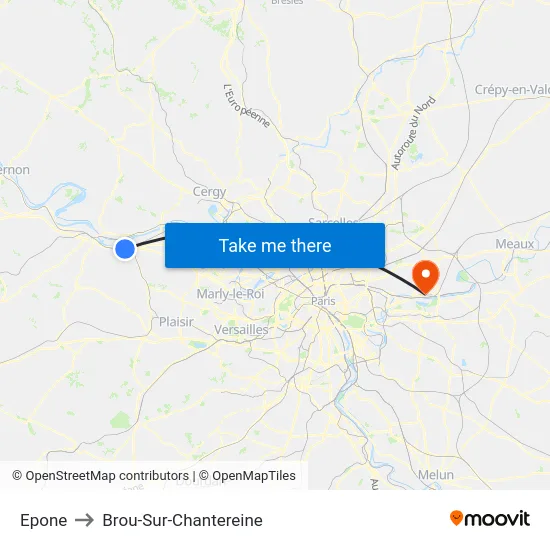 Epone to Brou-Sur-Chantereine map