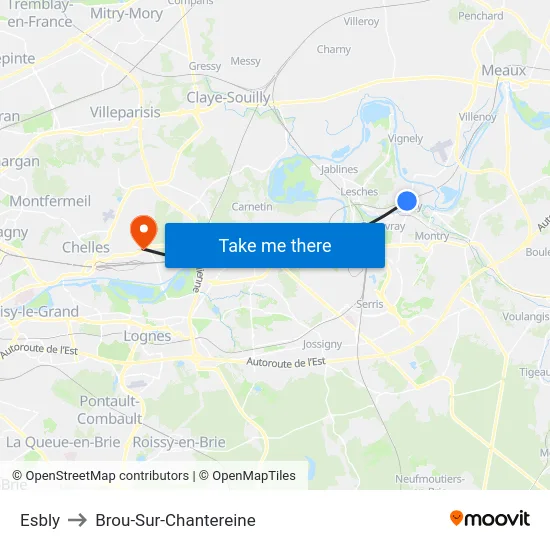 Esbly to Brou-Sur-Chantereine map