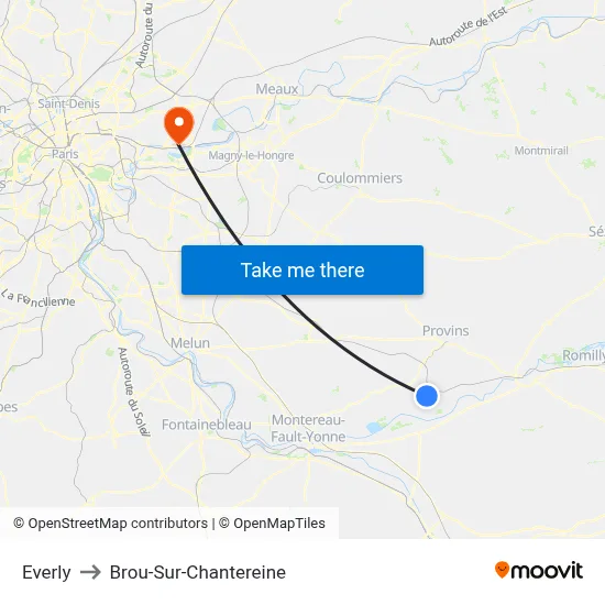 Everly to Brou-Sur-Chantereine map