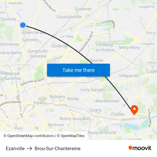 Ezanville to Brou-Sur-Chantereine map