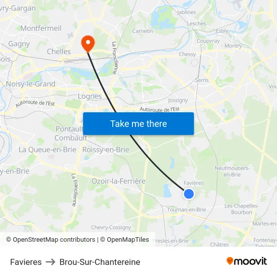Favieres to Brou-Sur-Chantereine map