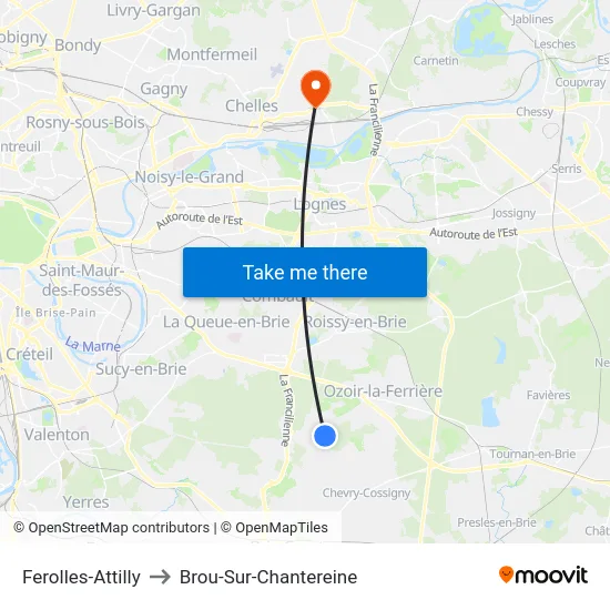 Ferolles-Attilly to Brou-Sur-Chantereine map
