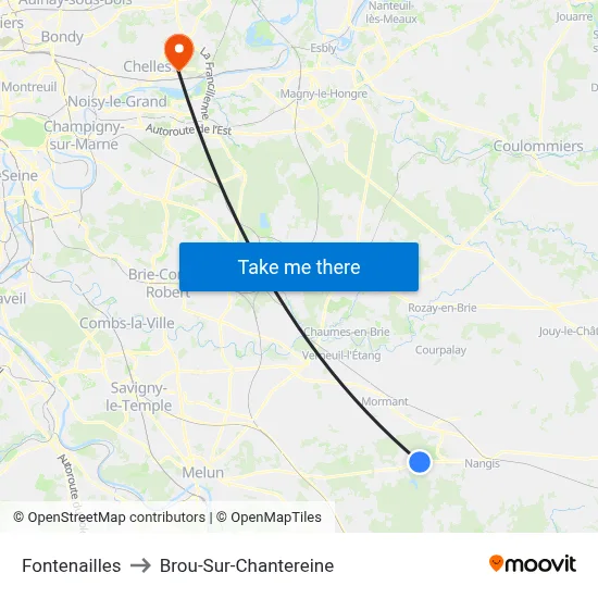 Fontenailles to Brou-Sur-Chantereine map