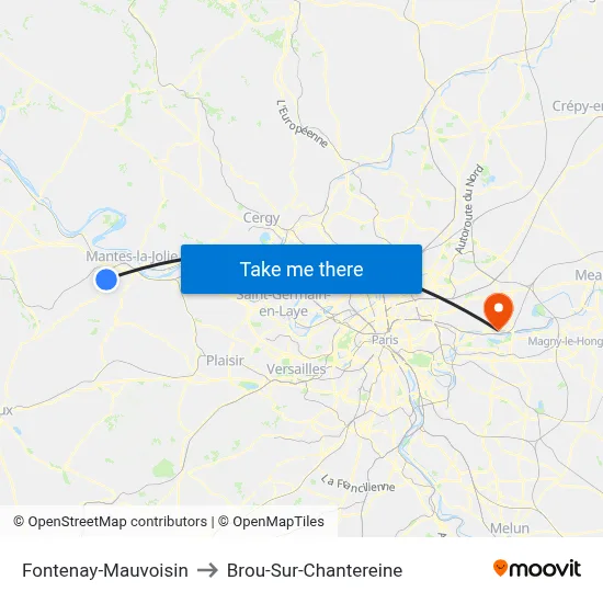 Fontenay-Mauvoisin to Brou-Sur-Chantereine map