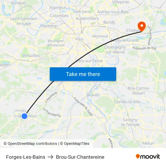 Forges-Les-Bains to Brou-Sur-Chantereine map