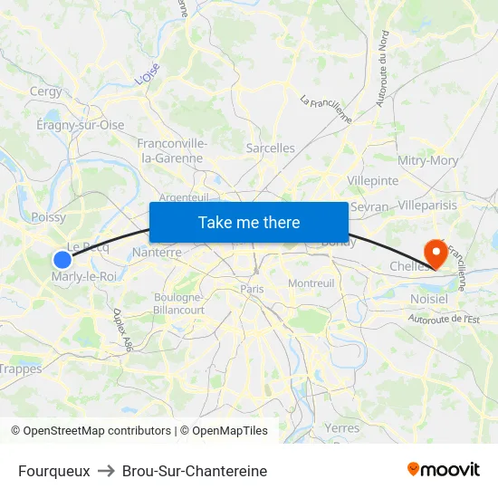 Fourqueux to Brou-Sur-Chantereine map