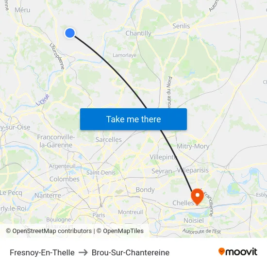 Fresnoy-En-Thelle to Brou-Sur-Chantereine map