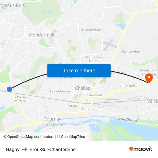 Gagny to Brou-Sur-Chantereine map