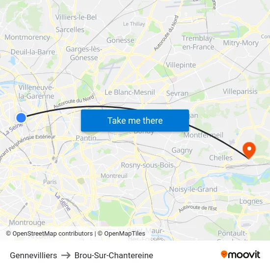 Gennevilliers to Brou-Sur-Chantereine map