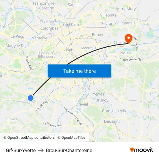 Gif-Sur-Yvette to Brou-Sur-Chantereine map