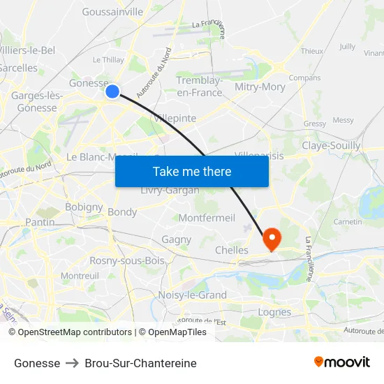Gonesse to Brou-Sur-Chantereine map