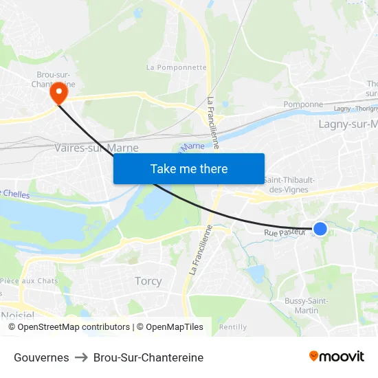 Gouvernes to Brou-Sur-Chantereine map