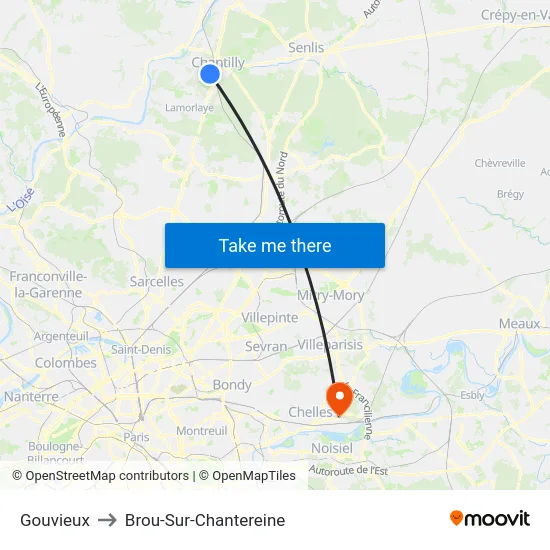 Gouvieux to Brou-Sur-Chantereine map