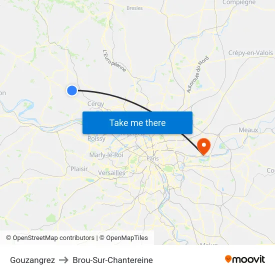 Gouzangrez to Brou-Sur-Chantereine map