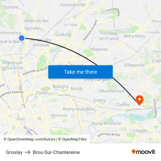 Groslay to Brou-Sur-Chantereine map