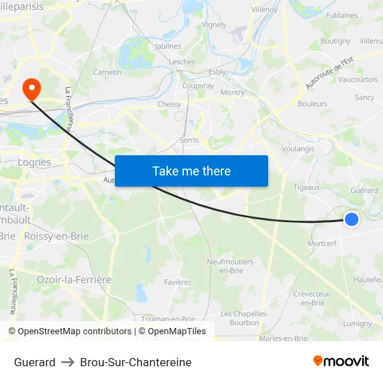 Guerard to Brou-Sur-Chantereine map