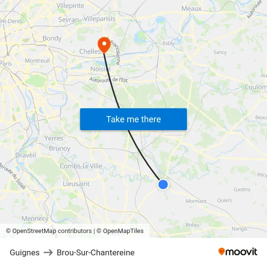 Guignes to Brou-Sur-Chantereine map