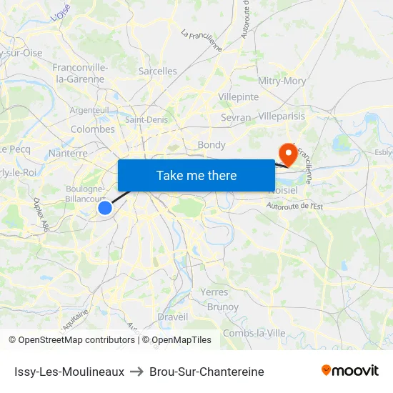 Issy-Les-Moulineaux to Brou-Sur-Chantereine map