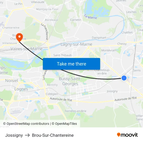 Jossigny to Brou-Sur-Chantereine map