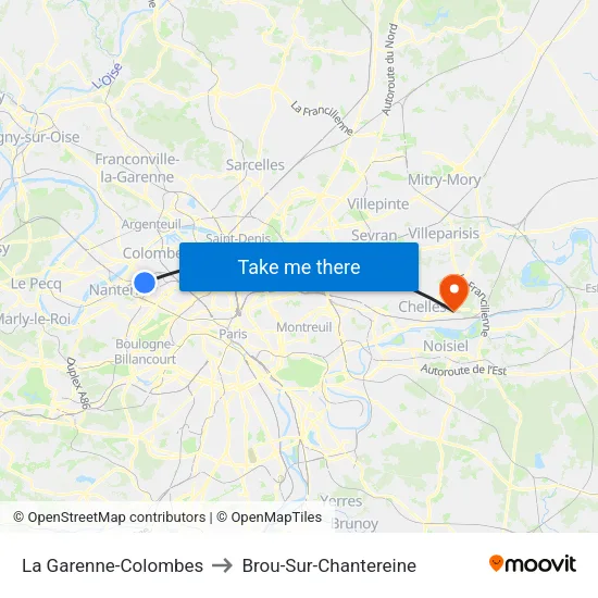 La Garenne-Colombes to Brou-Sur-Chantereine map