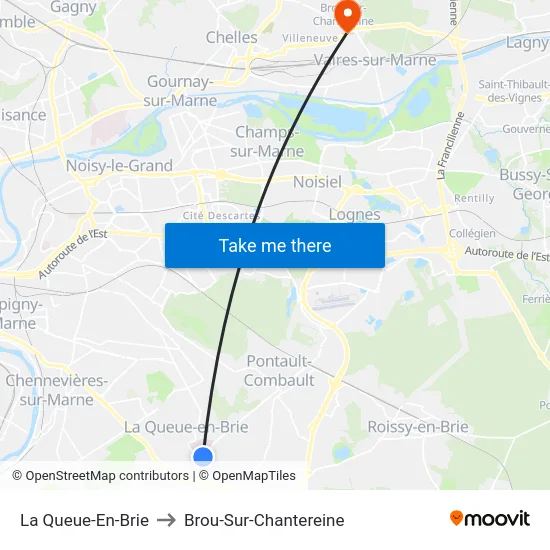 La Queue-En-Brie to Brou-Sur-Chantereine map