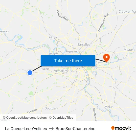 La Queue-Les-Yvelines to Brou-Sur-Chantereine map
