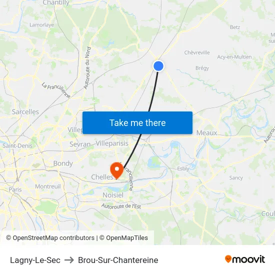 Lagny-Le-Sec to Brou-Sur-Chantereine map