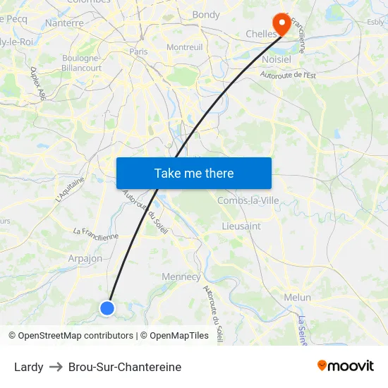 Lardy to Brou-Sur-Chantereine map