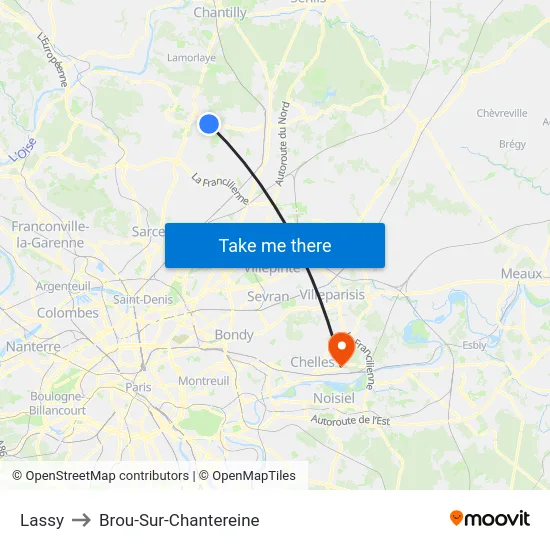 Lassy to Brou-Sur-Chantereine map