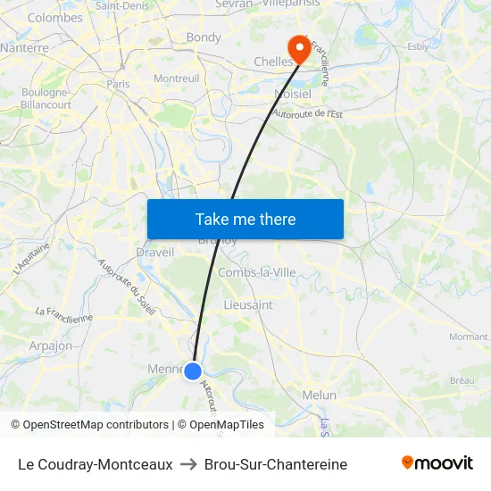 Le Coudray-Montceaux to Brou-Sur-Chantereine map