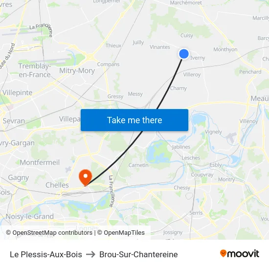 Le Plessis-Aux-Bois to Brou-Sur-Chantereine map