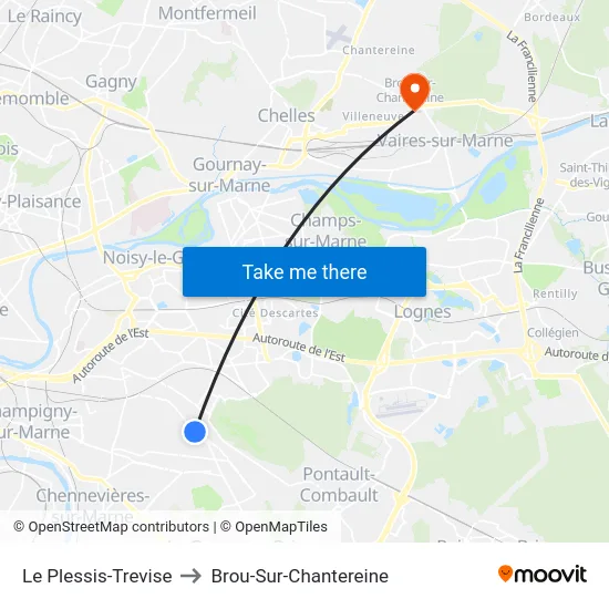 Le Plessis-Trevise to Brou-Sur-Chantereine map