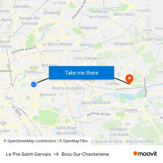 Le Pre-Saint-Gervais to Brou-Sur-Chantereine map