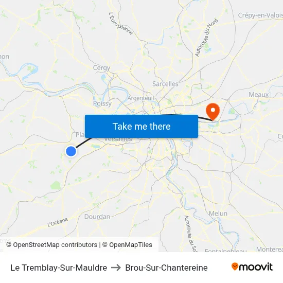 Le Tremblay-Sur-Mauldre to Brou-Sur-Chantereine map