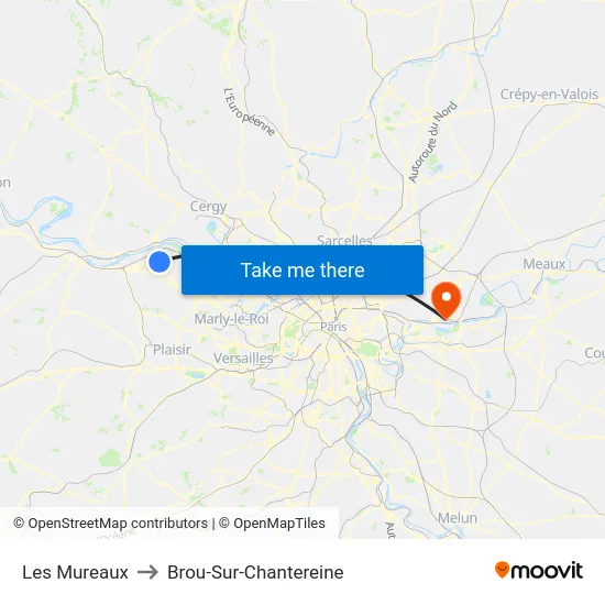 Les Mureaux to Brou-Sur-Chantereine map