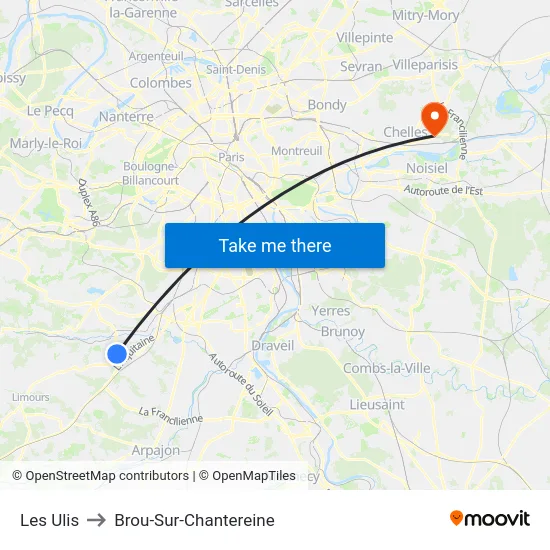 Les Ulis to Brou-Sur-Chantereine map