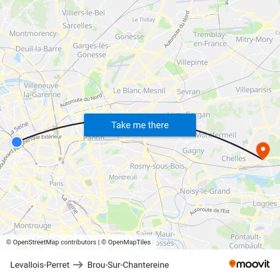 Levallois-Perret to Brou-Sur-Chantereine map