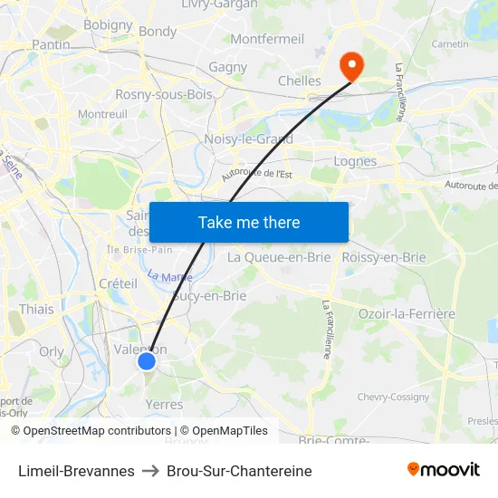 Limeil-Brevannes to Brou-Sur-Chantereine map
