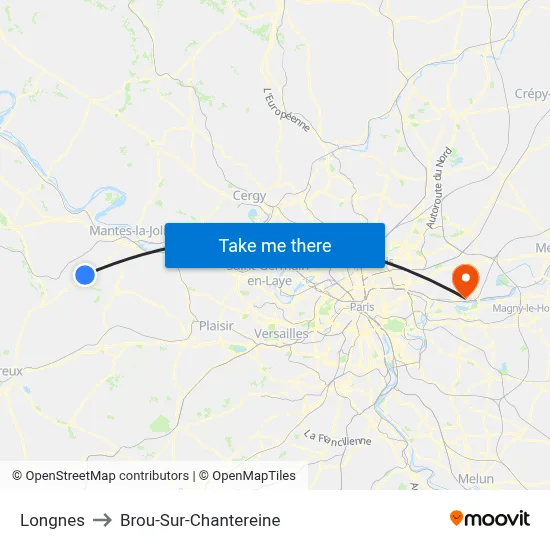 Longnes to Brou-Sur-Chantereine map