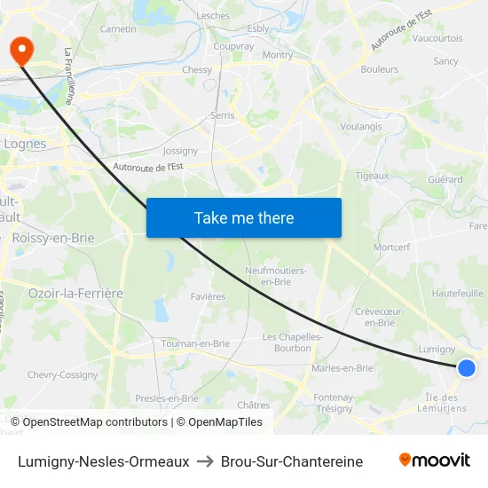 Lumigny-Nesles-Ormeaux to Brou-Sur-Chantereine map