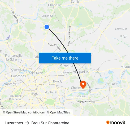 Luzarches to Brou-Sur-Chantereine map