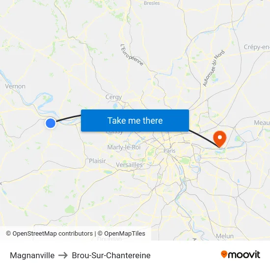Magnanville to Brou-Sur-Chantereine map