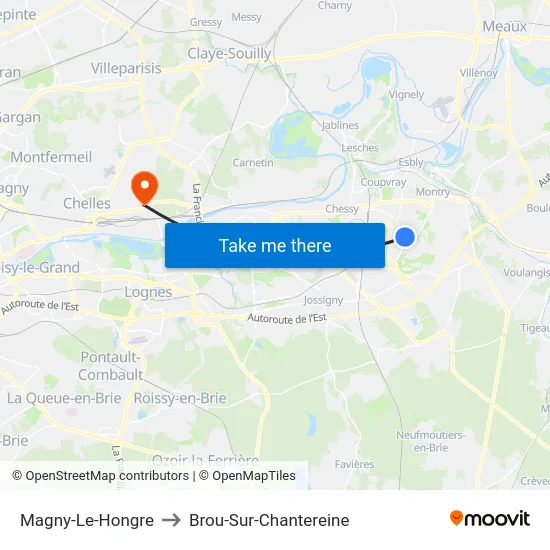 Magny-Le-Hongre to Brou-Sur-Chantereine map
