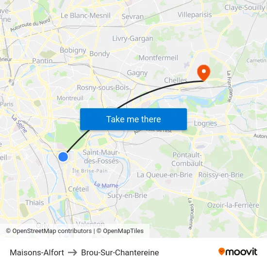 Maisons-Alfort to Brou-Sur-Chantereine map