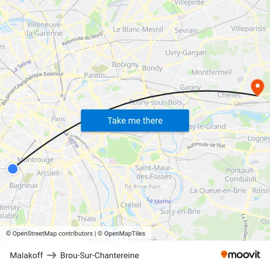 Malakoff to Brou-Sur-Chantereine map