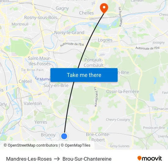 Mandres-Les-Roses to Brou-Sur-Chantereine map
